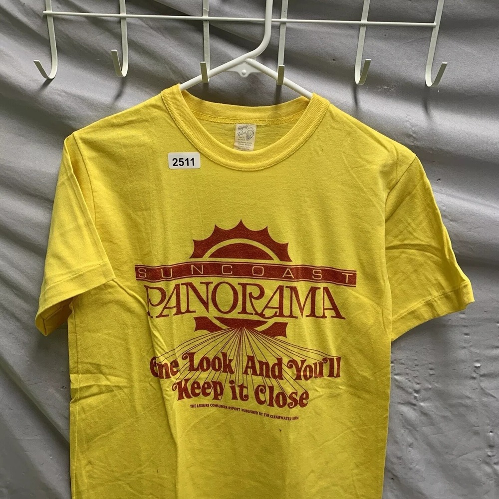 Vintage Panorama Shirt Adult Medium Yellow Short Sleeve Suncoast 80s Men's